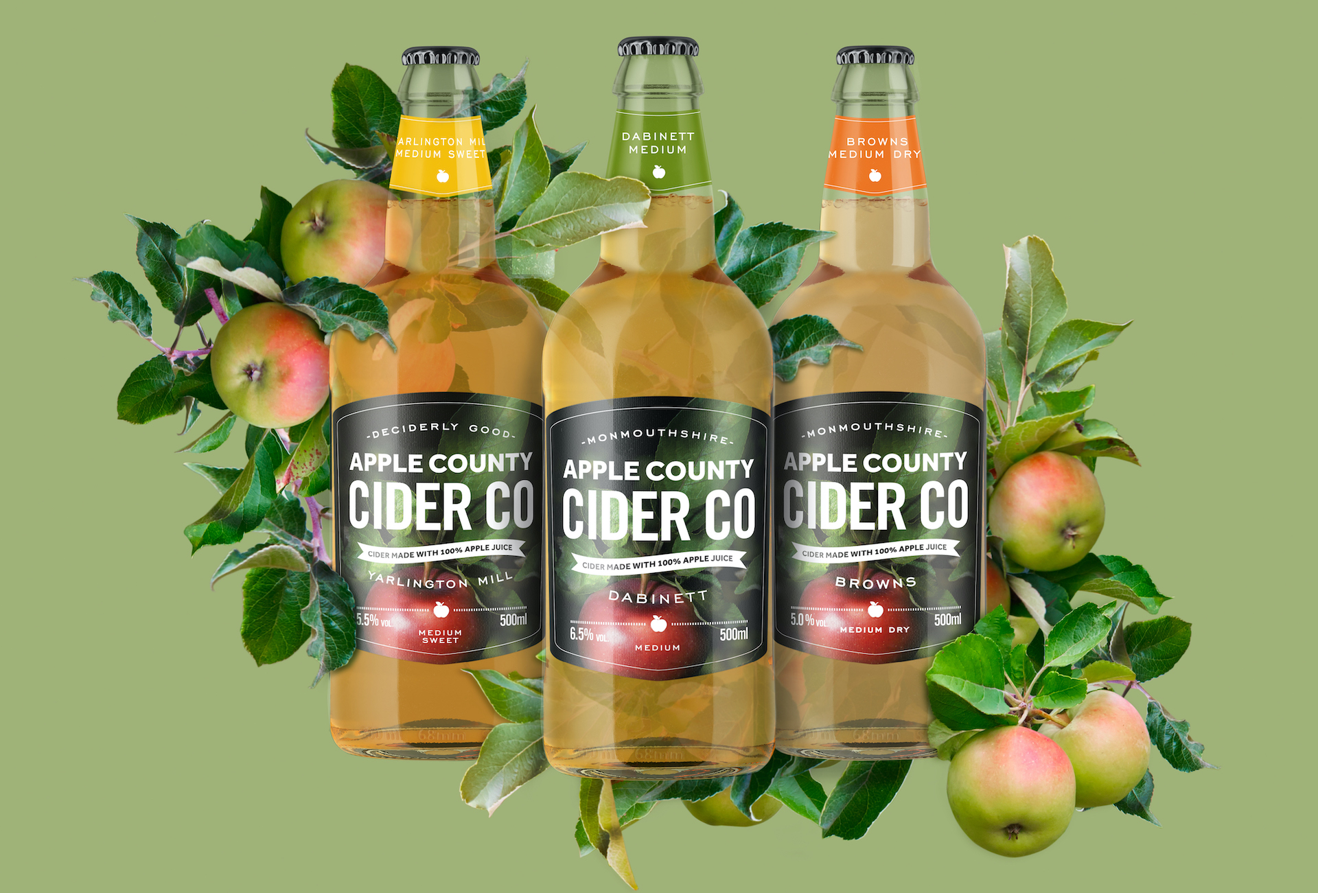 The main range of Apple County Cider Company ciders in bottles